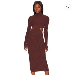 Turtleneck Cut Out Midi Dress In Dark Brown by L’Academie